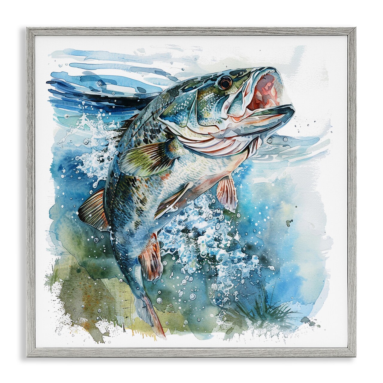Stupell Industries Water Splashing Fish Framed Giclee Wall Art Design by LSR Design Studio